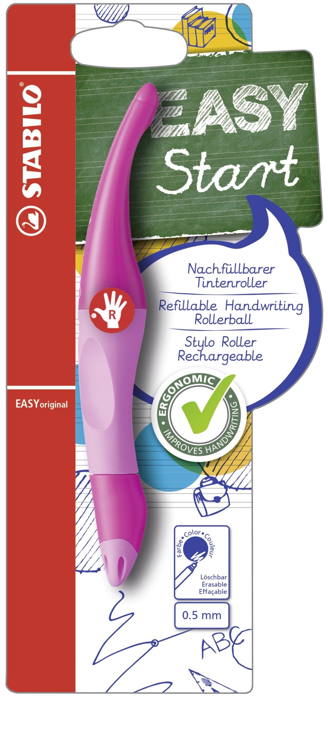 Ergonomic Rollerball - STABILO EASYoriginal - Right-Handed - Pack of 1 - Light Pink/Dark Pink