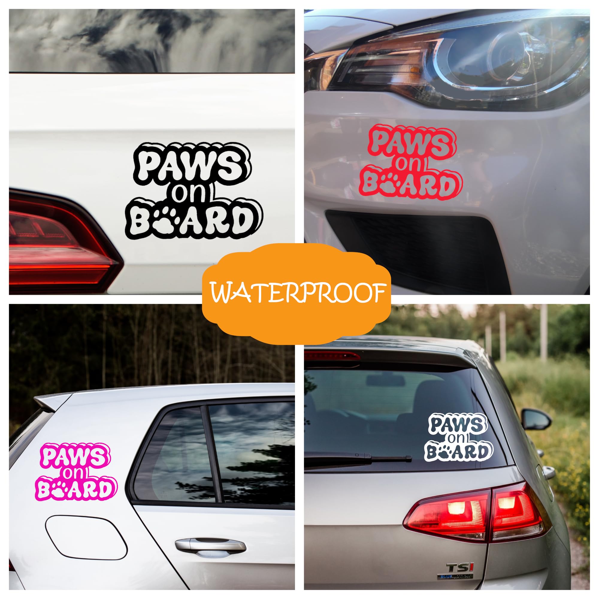 Hatcherabilia Paws On Board Pet Funny Car Stickers - Cat Stickers - Campervan Decals - Motorhome Stickers - Bumper Stickers - Cute Stickers - Dog Car Stickers and Decals (Red)