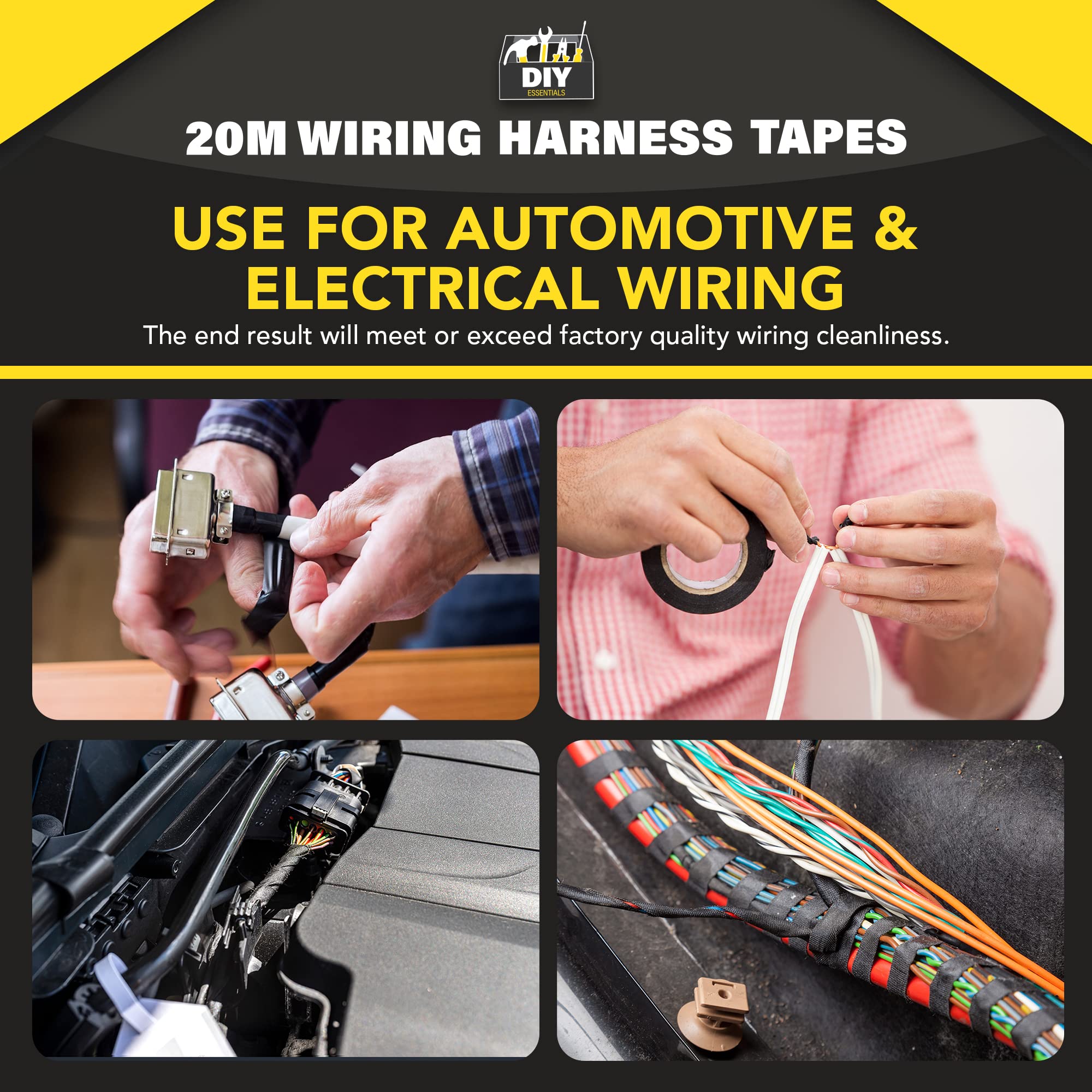 2pk Wiring Loom Tape for Car, Motorcycle & Electricals   20m   Adhesive & Heat Resistant Black Cloth Tape   Tape Wiring Cloth Tape Black   Fabric Tape Adhesive   Car Loom Tape Wiring Harness Loom Tape