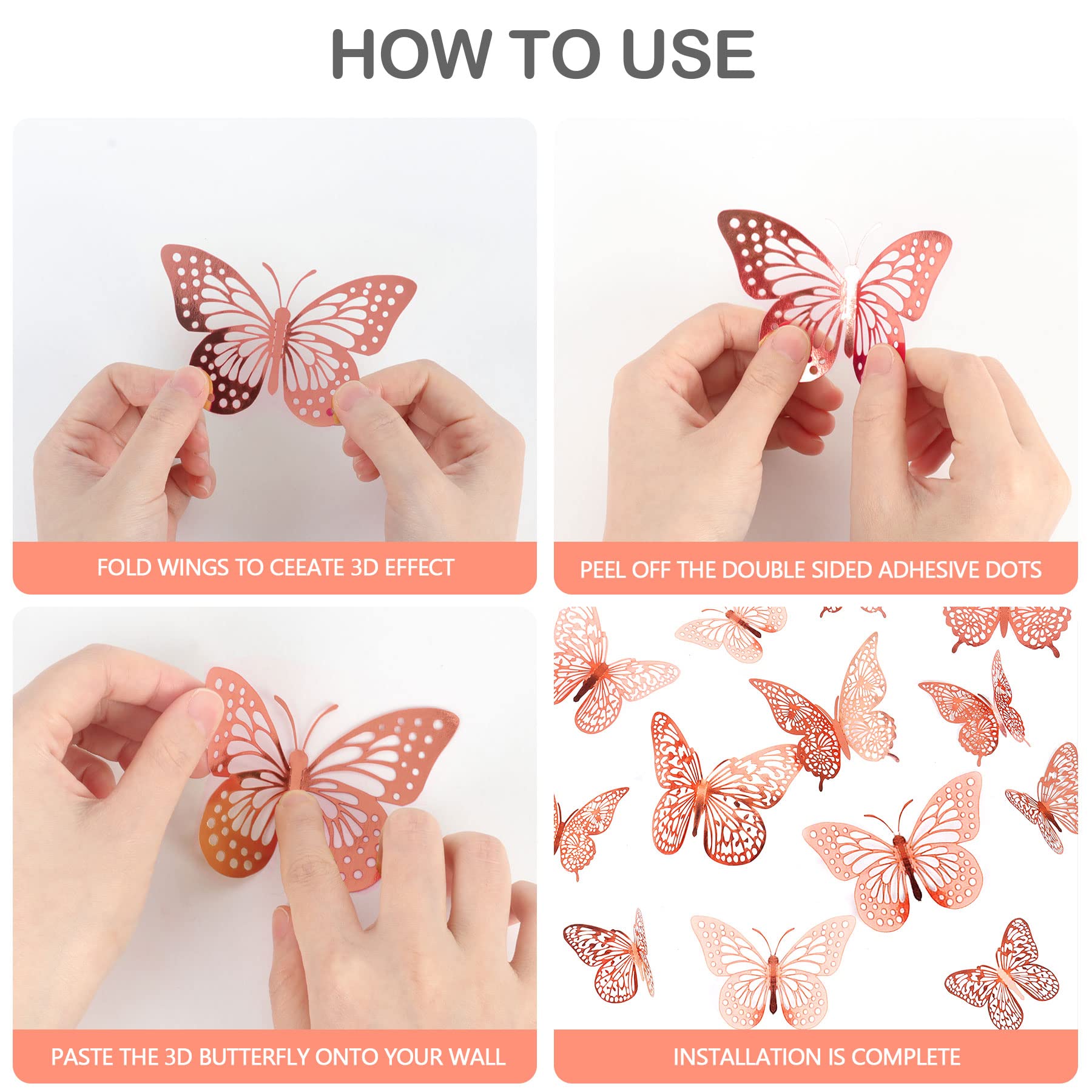 Butterfly Decorations 36 Pcs Glitter 3D Butterfly Cupcake Toppers Rose Gold Sliver Hollow Butterfly Personalised Cake Topper For Birthday Wedding Party Wall Sticker Decoration