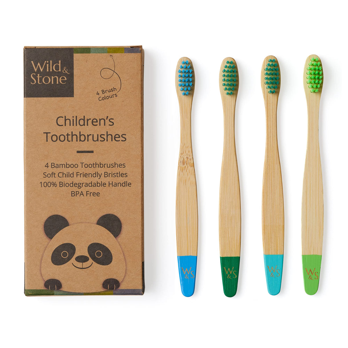 Wild & Stone   Organic Children's Bamboo Toothbrush   4 Pack   Soft Fibre Bristles   100% Biodegradable Handle   BPA Free   Vegan Eco Friendly Kids Toothbrushes (Multicolour)