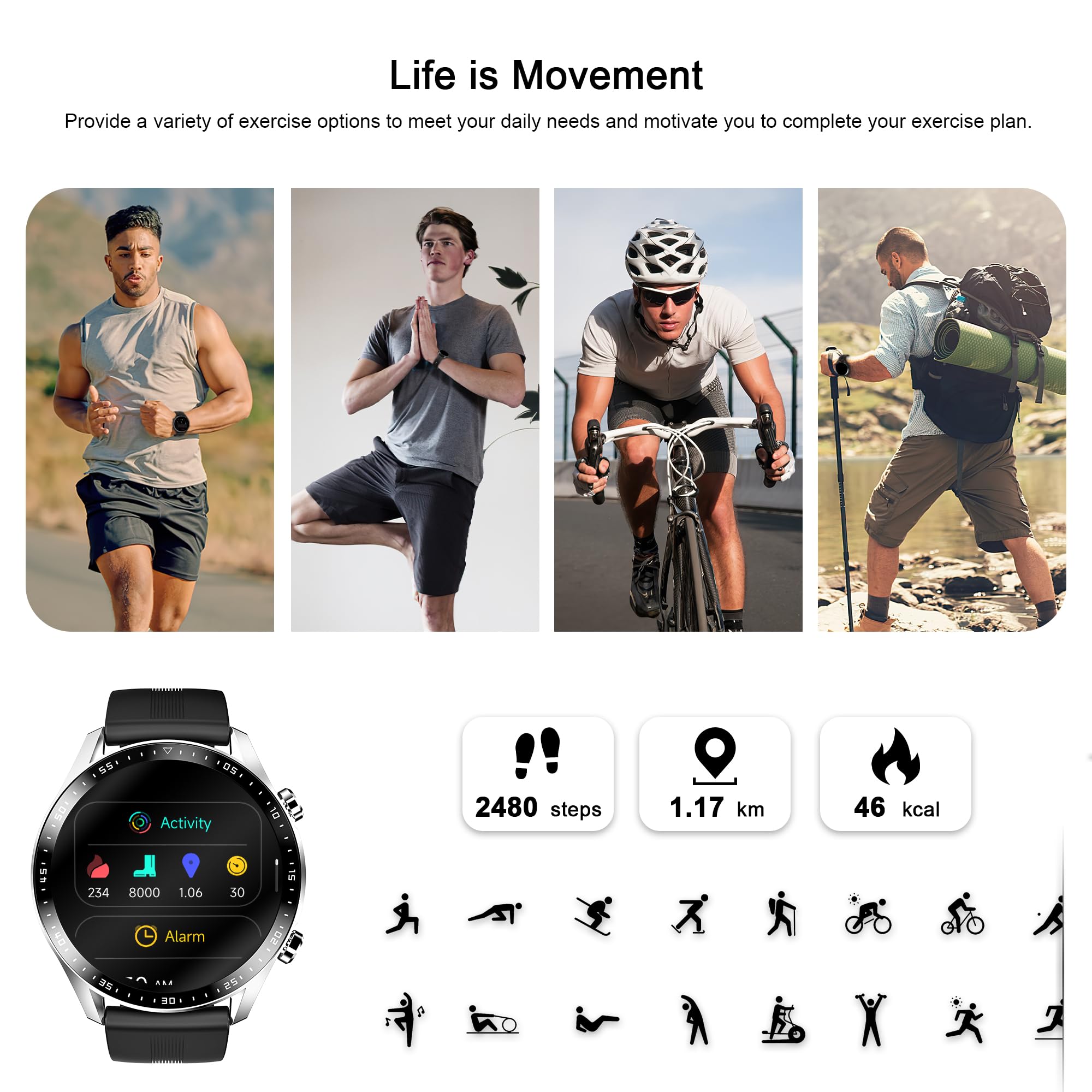 Blackview Smart Watch for Men - Answer/Make Calls, 1.39 inches Fitness Watch with Blood Oxygen Heart Rate Sleep Monitor, 100 Sports Modes, Stopwatch, Calorie Step Counter Watch, Smartwatch for iOS Android