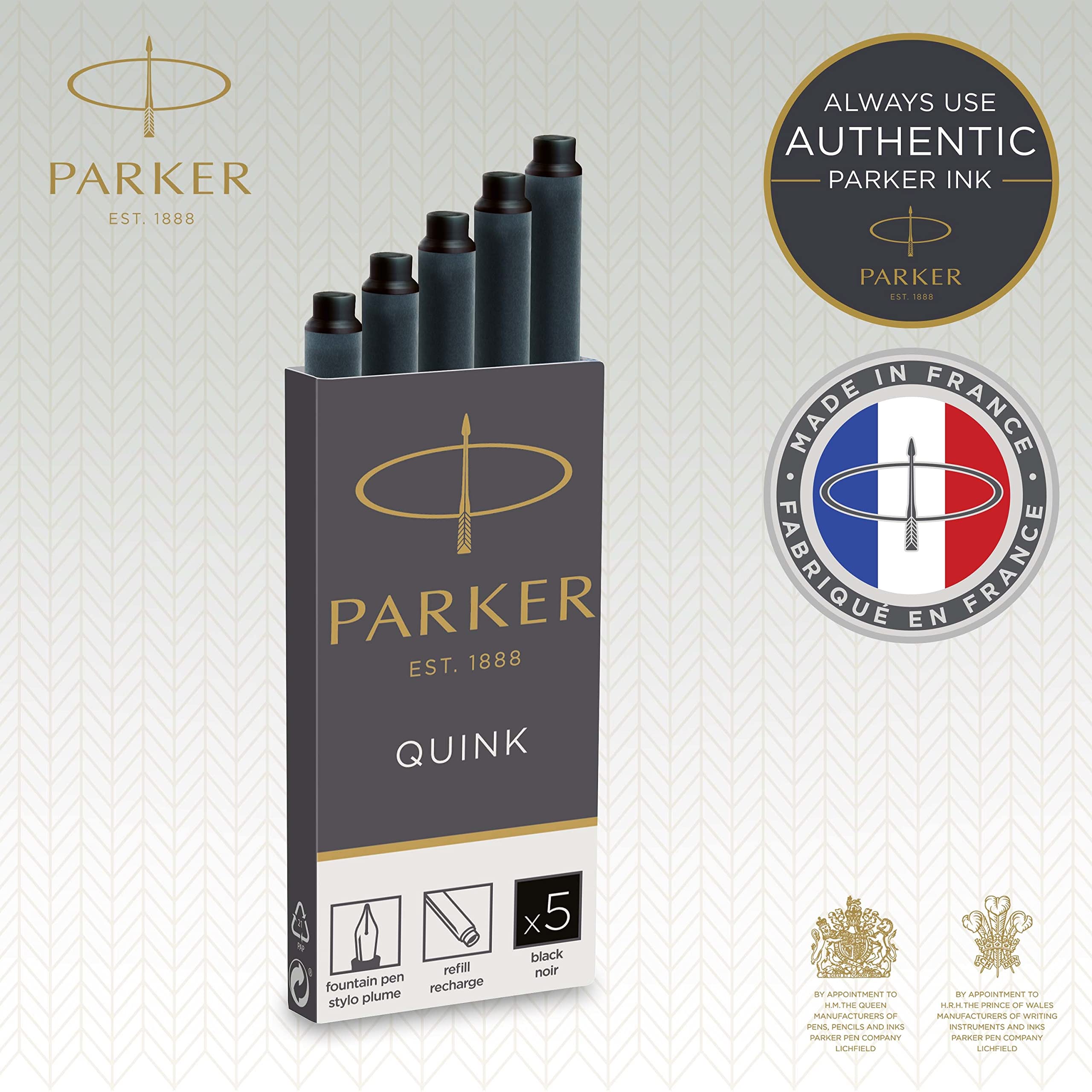 Parker Fountain Pen Ink Refill Cartridges   Long   Black QUINK Ink   10 Count (Blister)