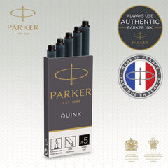 Parker Fountain Pen Ink Refill Cartridges   Long   Black QUINK Ink   5 Count