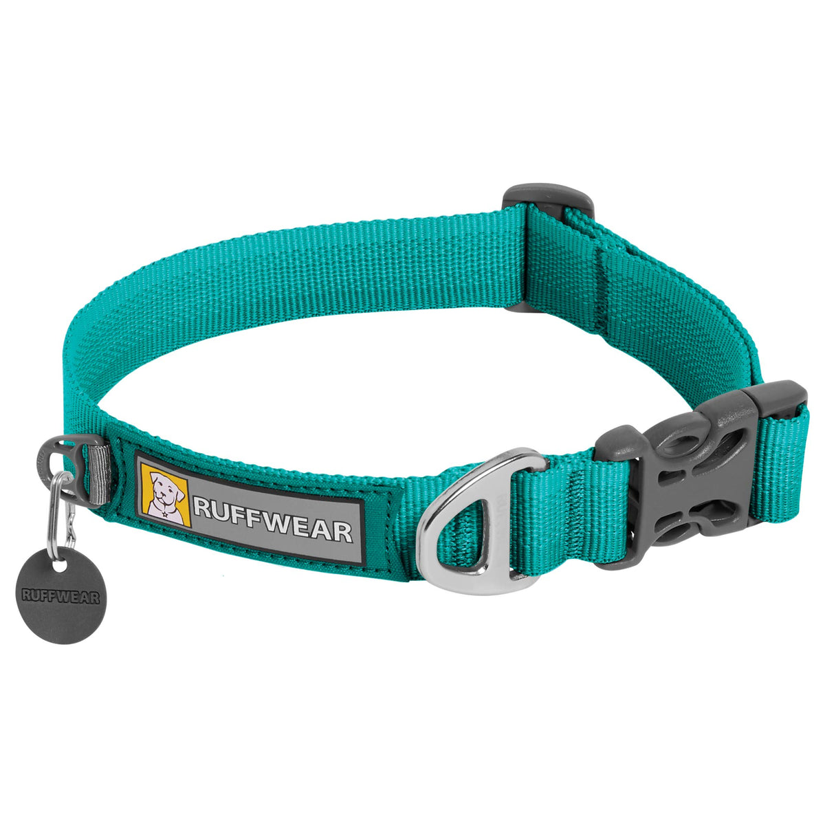 RUFFWEAR Front Range Dog Collar, Strong Tubelok Webbing, Aluminium Lead Attachment Ring & Side-Release Buckle, Bright Everyday Stylish & Durable Neck Wear Accessory, Aurora Teal (Small, 28-36 cm)