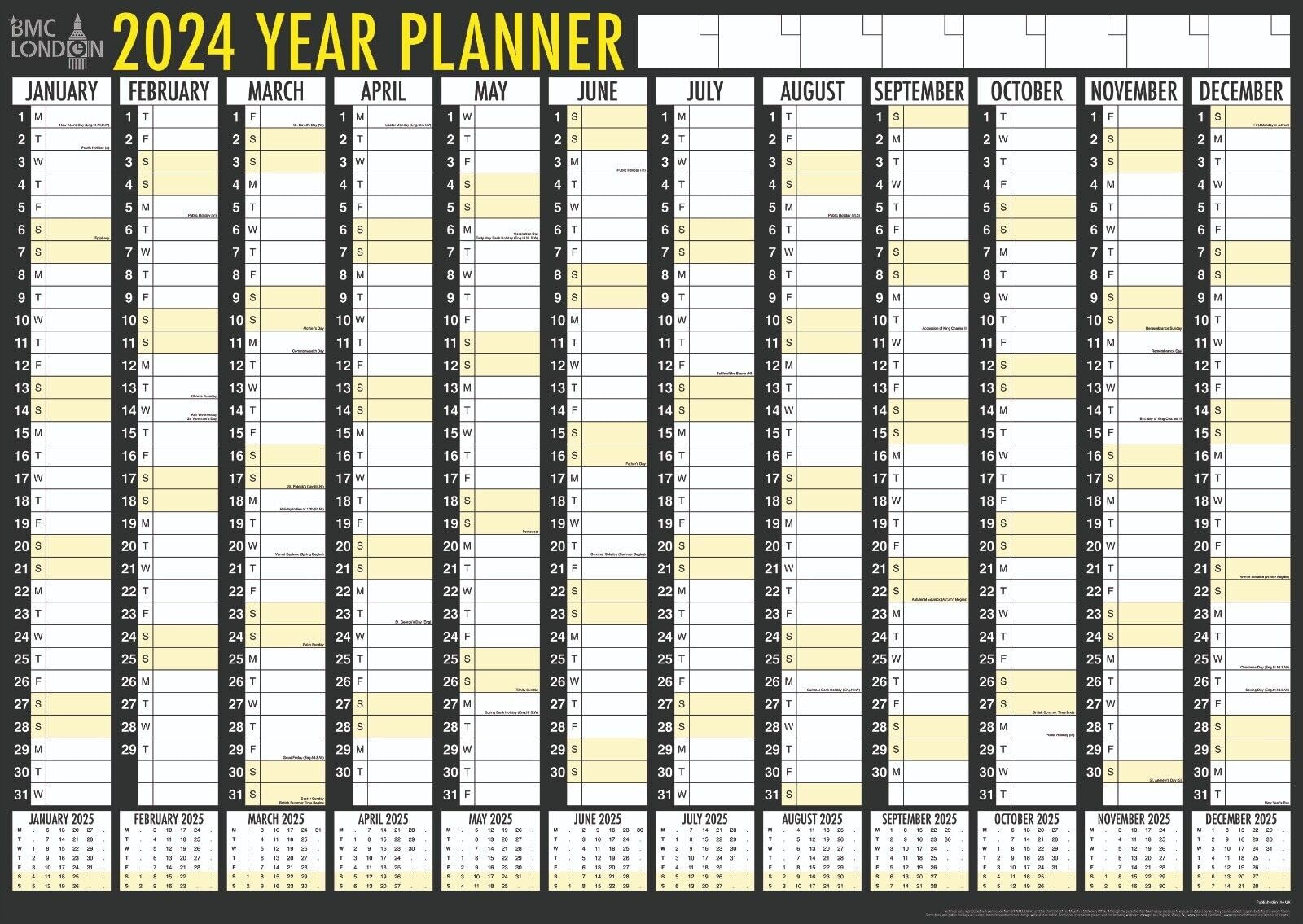 2024 Calendar and Planner Month To View/Week to View (Full Year Wall Planner Calendar)