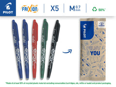 Pilot Frixion Erasable Rollerball 0.7mm Tip, 2 Blue/1 Red/1 Green/1 Black, 5 Count (Pack of 1)