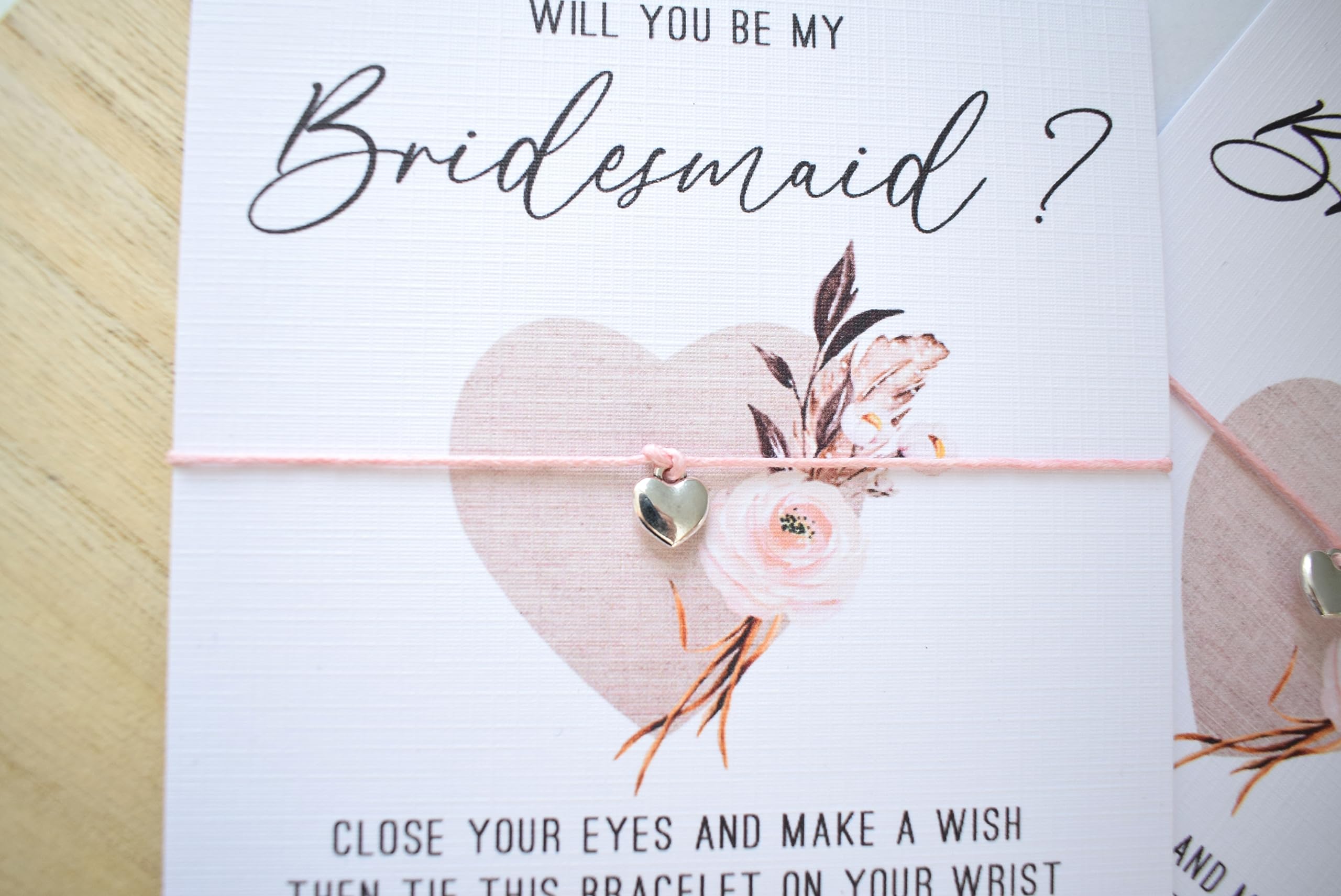 Will You Be My Bridesmaid? Wish Bracelet   Bridesmaid Proposal   Floral & Burlap Boho Heart Design   Tibetan Charm. Wish String Cord Bracelet. Modern Greeting Card