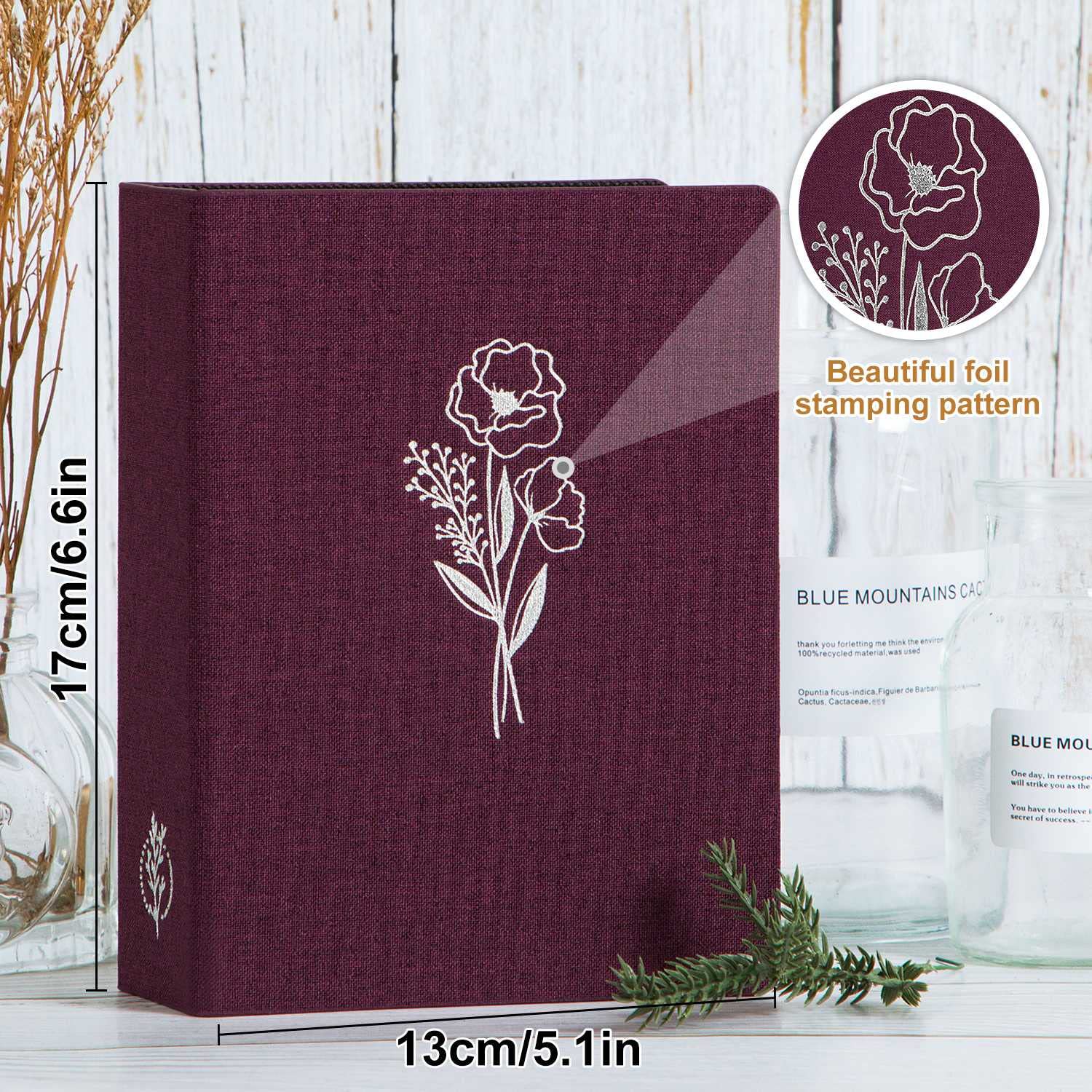 Lanpn Small Photo Album 6x4 2 Packs, Each Pack holds 100 Pictures, Slip in Pockets Mini Linen Top Loading Photo Albums for Portrait Only 10x15cm Picture Purple