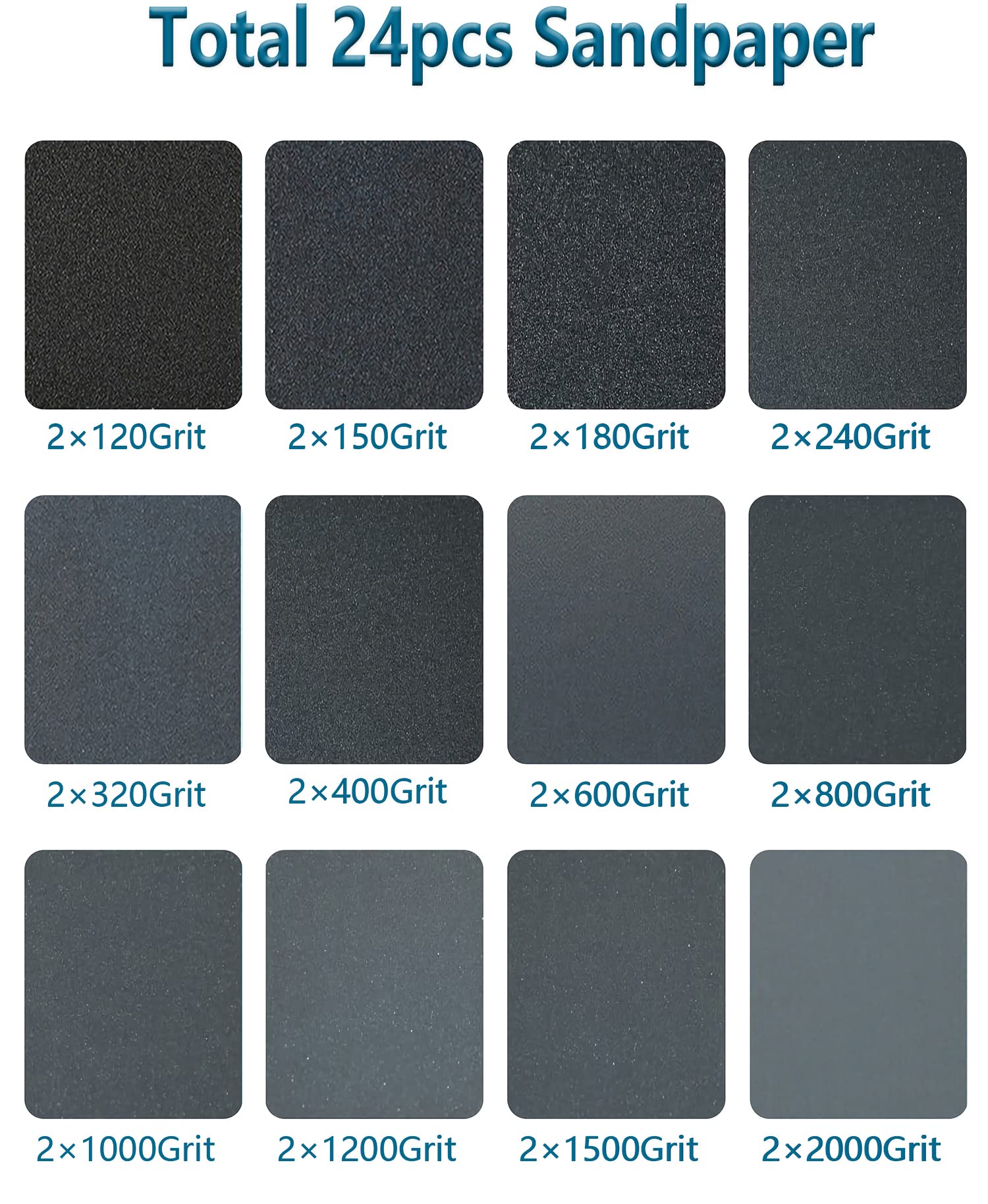 BBbanda 120 to 2000 Assorted Grit Sandpaper 24pcs 9 x 3.6 Inch Wet and Dry Sanding Paper for Walls Wood Metal Plastic Glass From Fine to Coarse Sand Paper