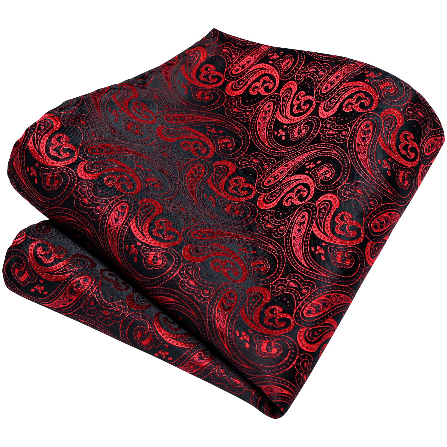 HISDERN Men's Paisley Floral Tie Handkerchief Wedding Party Necktie & Pocket Square Set For Classic Business (One Size, Burgundy/Black)