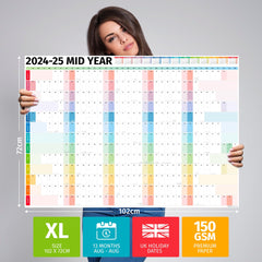 Academic Wall Planner 2024/2025 – Mid Year Wall Planner 2024-2025 - Teacher Planner 2024-2025 - 14 Month Office, University, School, Academic Calendar 2024/25 – Folded Rows Edition