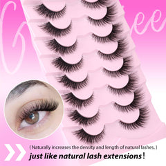 Fox Eye Lashes Wispy Eyelashes Natural Look Clear Band Lashes Fluffy Faux Mink Lashes Natural False Lashes Pack by GVEFETIEE 8 Pairs