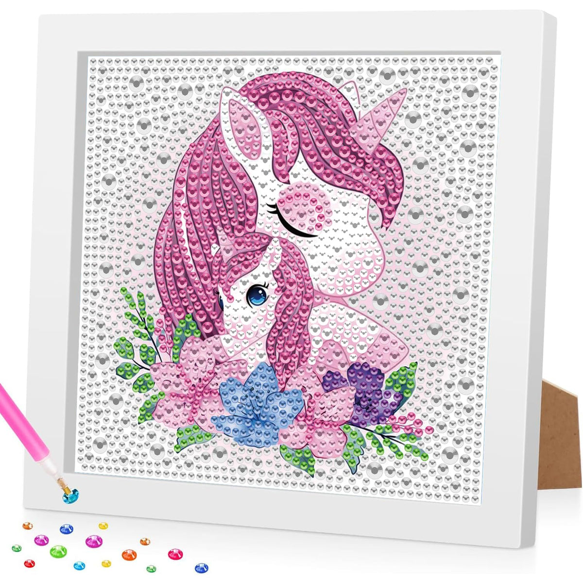 Daisen Art Unicorn Diamond Painting for Kids with Framed-Unicorn Diamond Painting Kits-Full Drill Diamond Art Kits for Kids Easy-Unicorn Gem Art for Children Age 6-8-10-12(7X7 in)