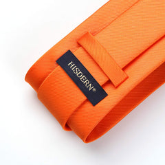 HISDERN Orange Solid Color Wedding Tie and Pocket Square, Classic Tie Clip Set for Men-Multiple Colors