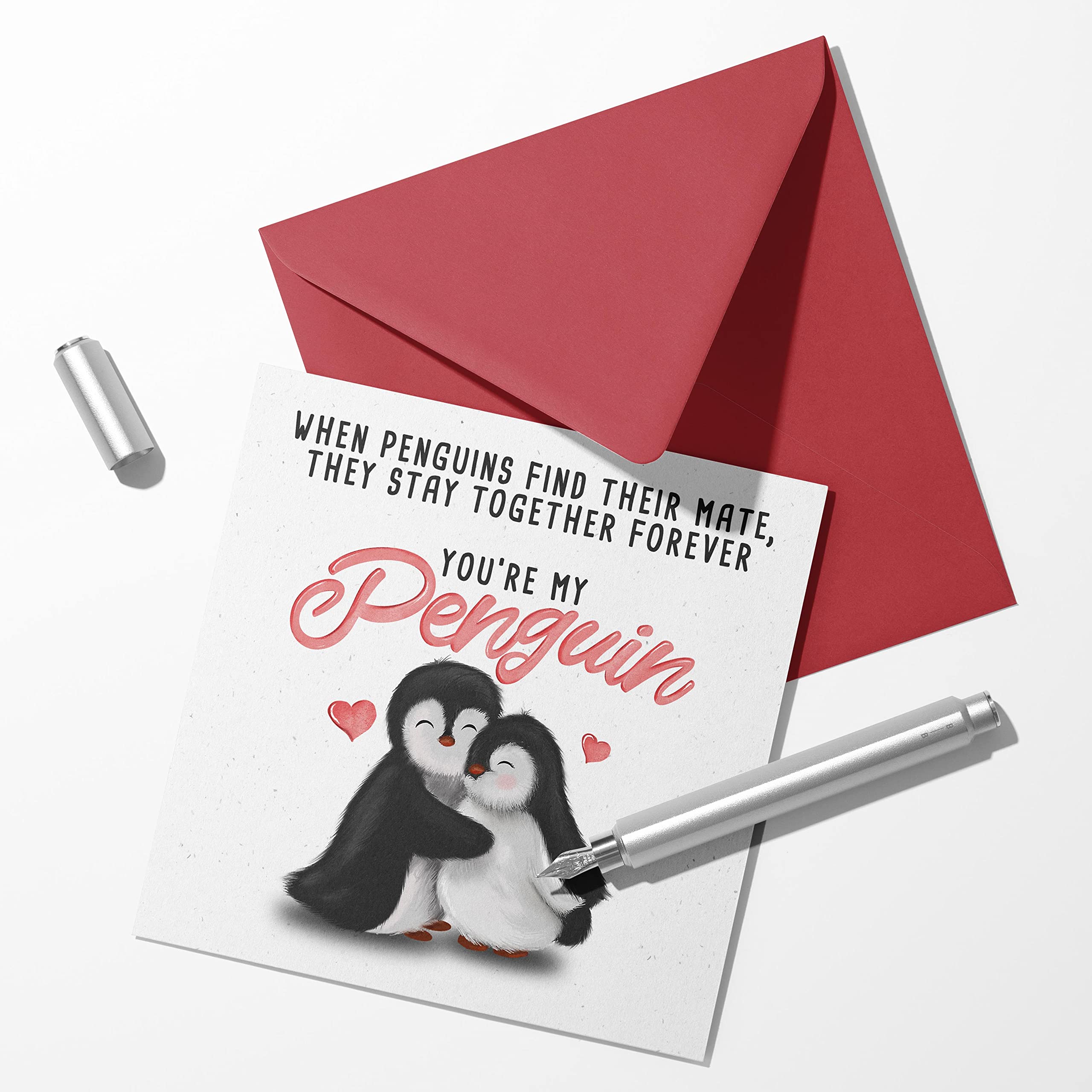 Penguin Anniversary Card / Cute Romantic Valentine Card for Husband Wife Boyfriend Girlfriend Fiancee Him or Her / Valentines Day Cards for Loved One / Birthday Card