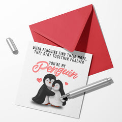 Penguin Anniversary Card / Cute Romantic Valentine Card for Husband Wife Boyfriend Girlfriend Fiancee Him or Her / Valentines Day Cards for Loved One / Birthday Card