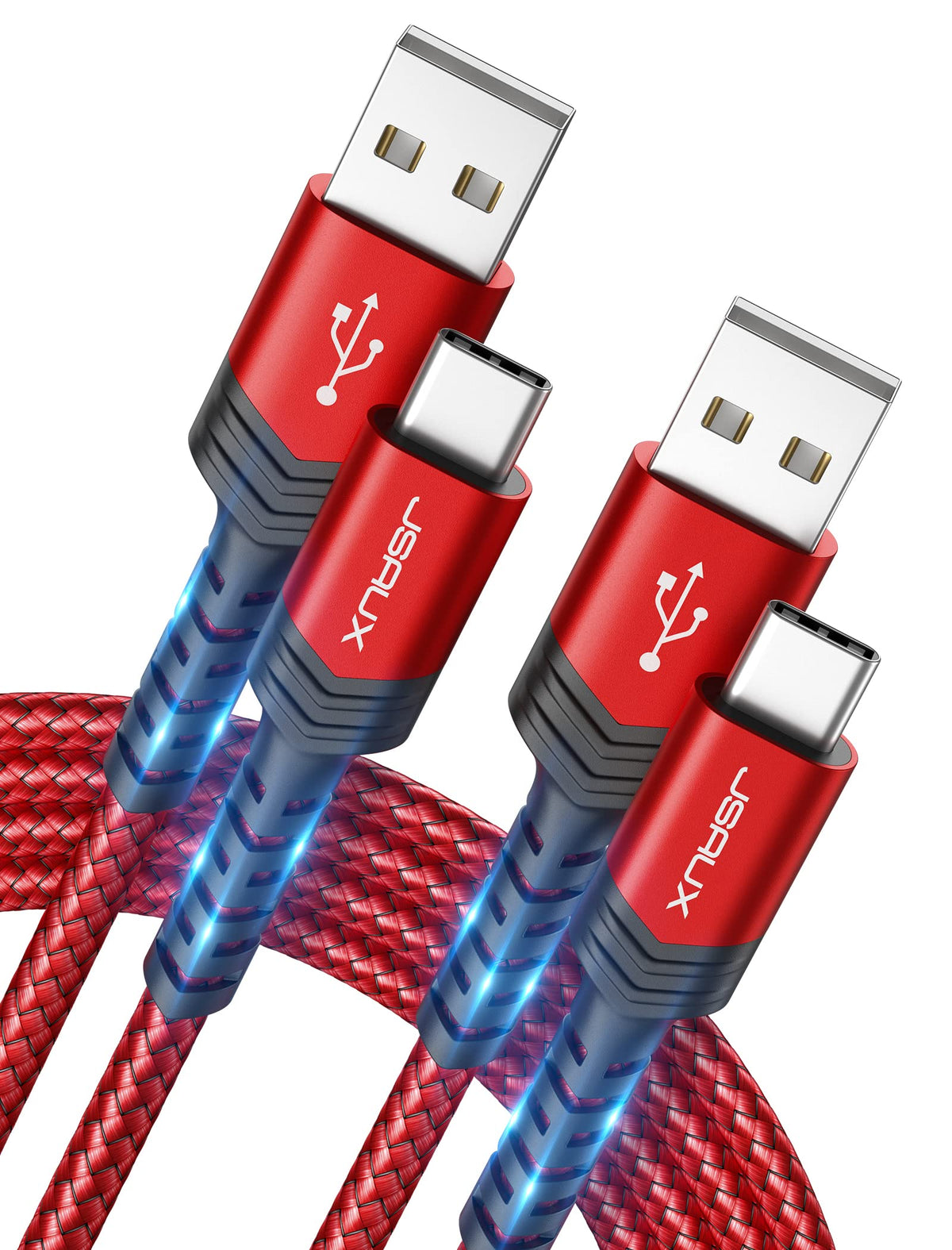 JSAUX USB C Cable 3.1A (1m 2-Pack) Fast Charging, Type C Fast Charger Cable Braided Compatible with Samsung Galaxy S23 S22 S21 S20 S10 S9 S8 Note 10 9 8, Huawei P10 P9, Pixel, Sony Xperia XZ, LG -Red