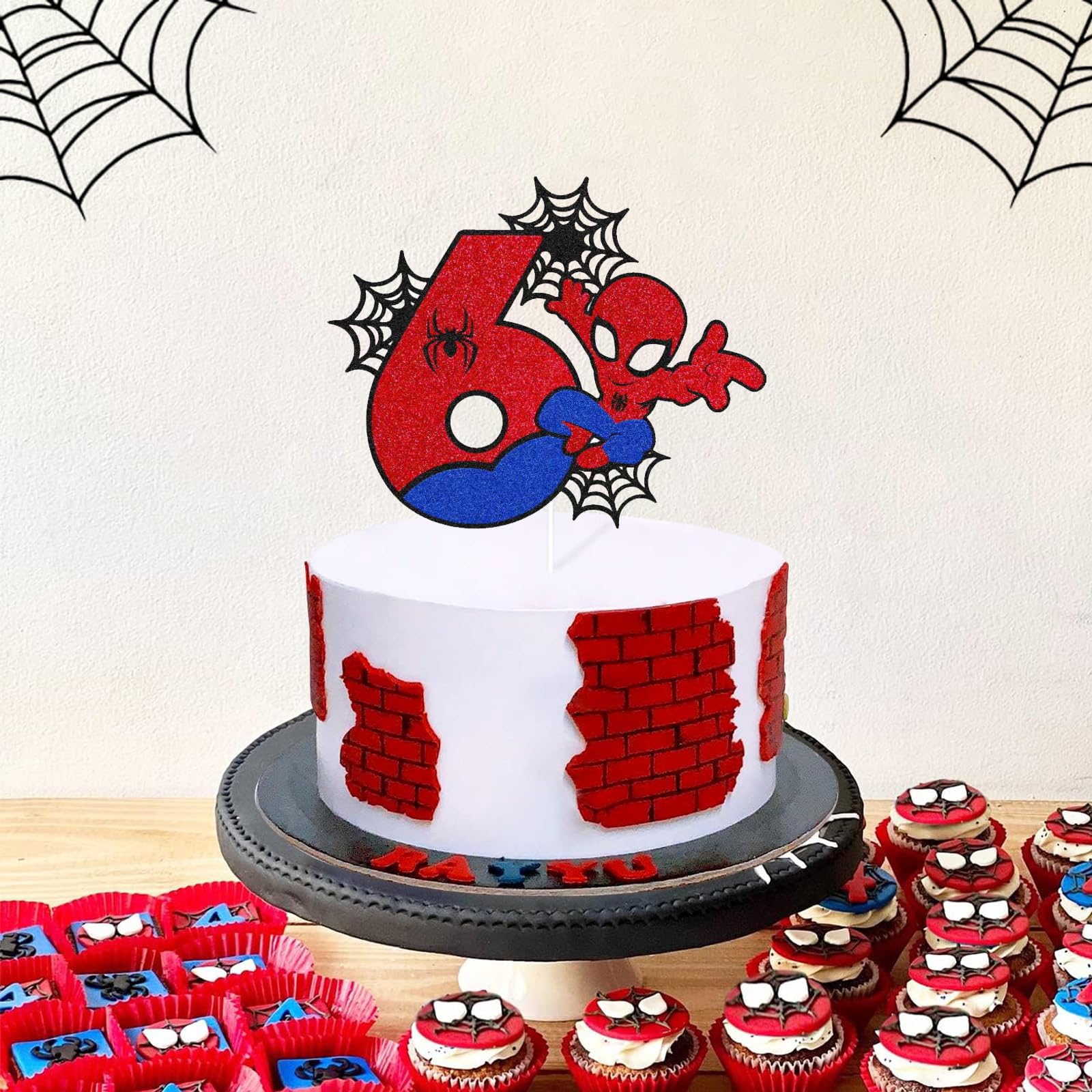 6st Birthday Spidermen Cake Toppers,Personalised Happy 6st Birthday Cake Toppers for Kids,Boy,Girl,Spider Cake Toppers Birthday Cake Decorations for Children Birthday Party Supplies