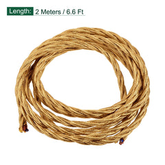 sourcing map Twisted Cloth Covered Wire 3 Core 18AWG 2 Meter/6.6 Feet, Vintage Woven Fabric Electrical Cable for Pendant Light DIY Project, Gold Tone