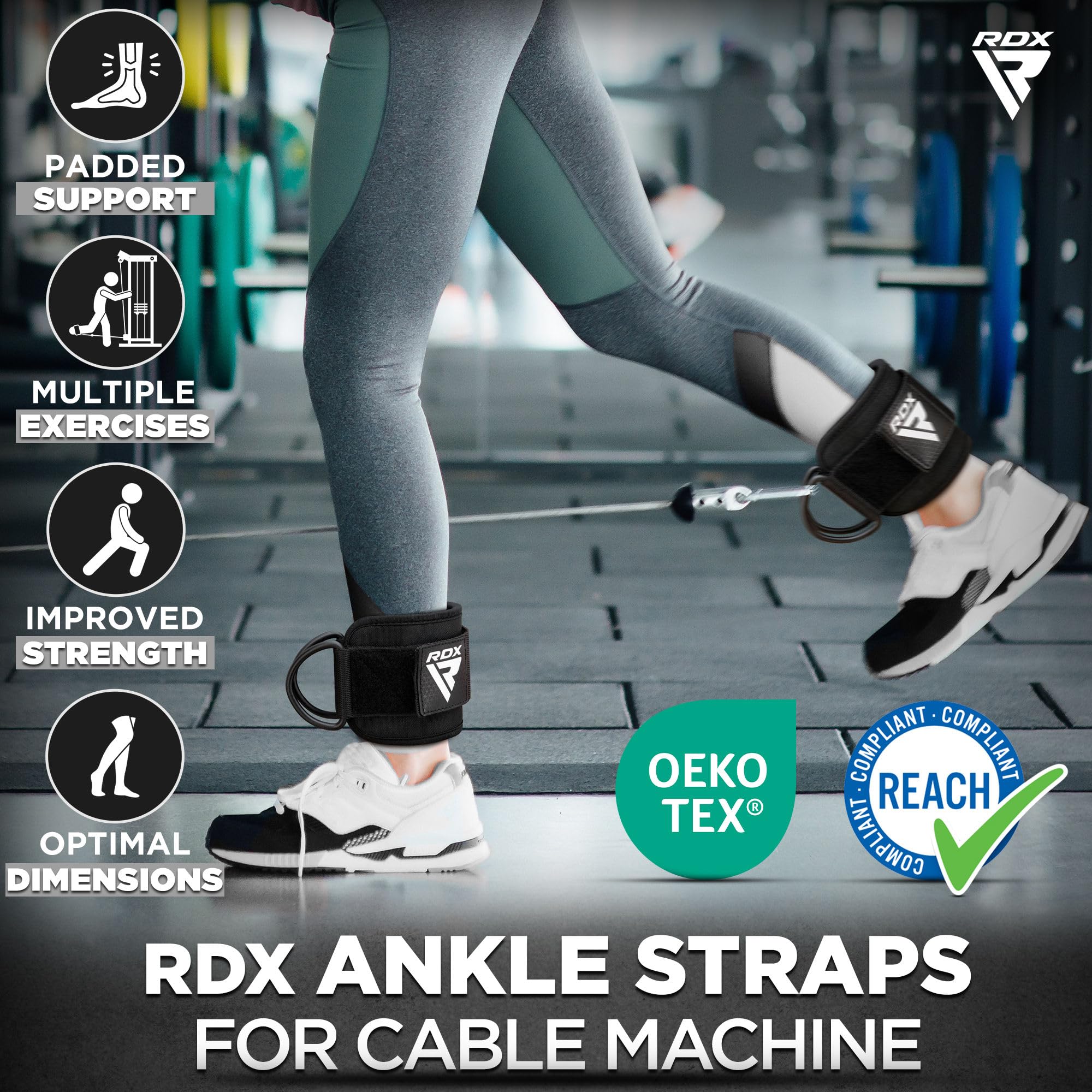 RDX Ankle Straps for Cable Machines Resistance Bands Attachment, 7mm Neoprene Padded 10”x4”, Gym Wrist Cuff Women Men Home Fitness, Weight Lifting D-Ring Booty Leg Workout Curls Kickbacks Hip Abductor