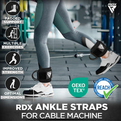 RDX Ankle Straps for Cable Machines Resistance Bands Attachment, 7mm Neoprene Padded 10”x4”, Gym Wrist Cuff Women Men Home Fitness, Weight Lifting D-Ring Booty Leg Workout Curls Kickbacks Hip Abductor