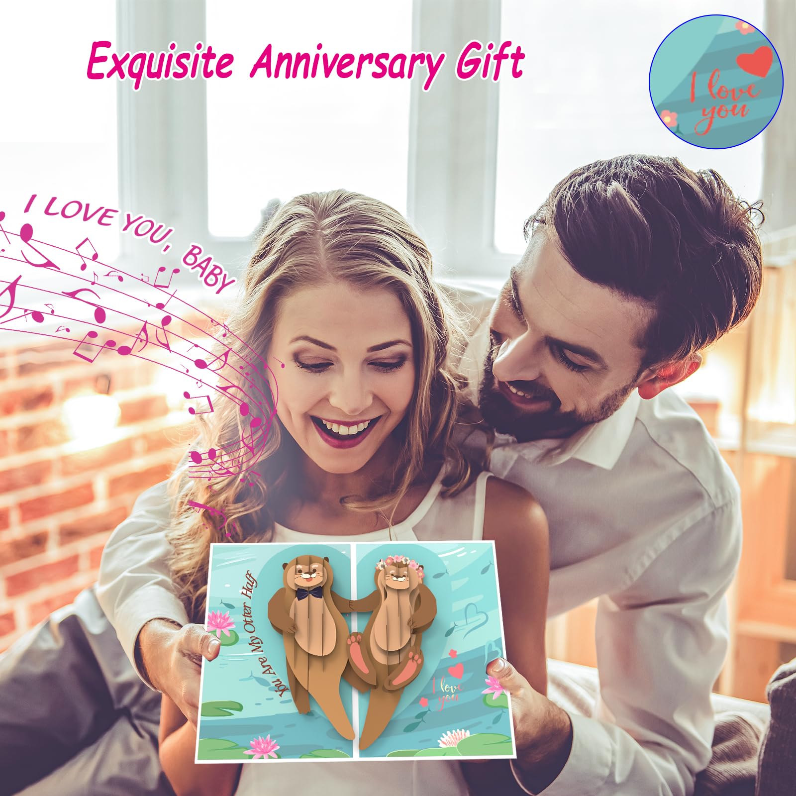 Anniversary Card, Wedding Anniversary Card with Music, Anniversary Cards for 1st/10th/20th/30th/40th/50th/60th Anniversary,for Wife   Husband   Couple   Her   Him, Anni Gifts.(Otter)