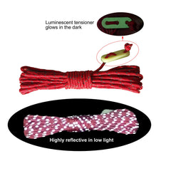 RainbowStone Enhanced Highly Visible Reflective Guy Rope with Luminescent Tensioner 6 * 4m Empire Red