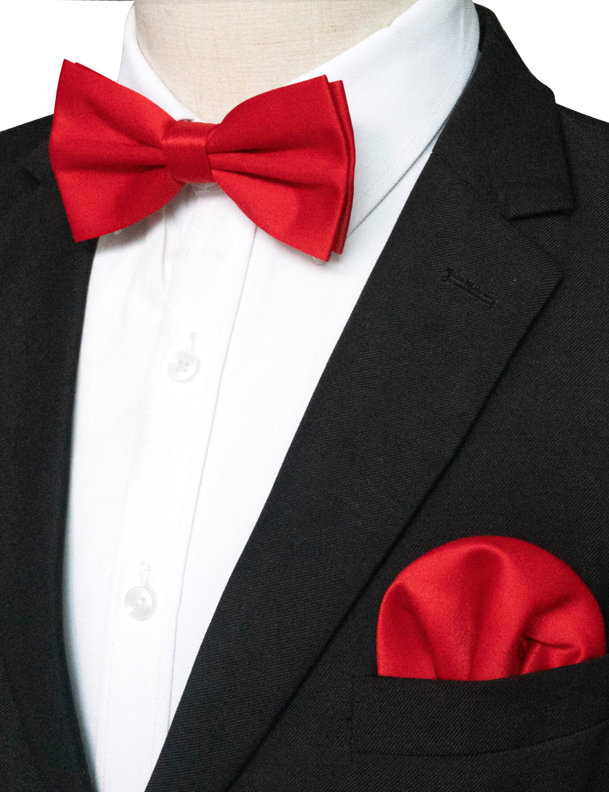 RBOCOTT Red Bow Tie Bowtie and Pocket Square Set for Men(7)