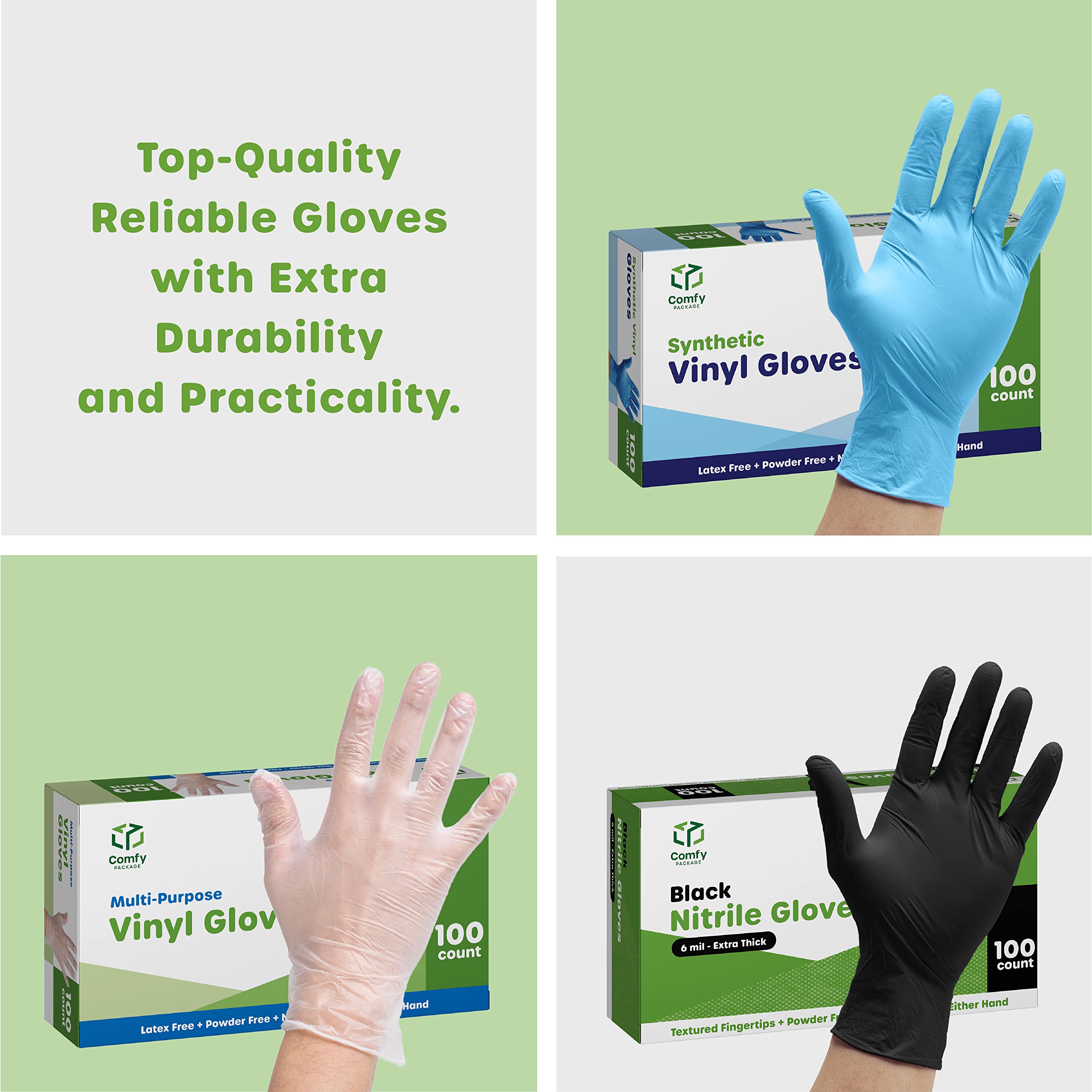 Comfy Package [100 Pack] Powder-Free Disposable Nitrile Gloves Medium