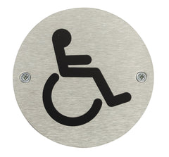 Fire Door Guru® Disabled Toilet Door Sign - 76mm Disc - Stainless Steel Safety Sign - Fixings Included