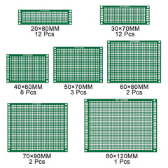 AUKENIEN 7 Values 40pcs PCB Board 2x8 3x7 4x6 5x7 6x8 7x9 8x12 Double Sided PCB Prototype Circuit Boards Kit Compatible with Arduino Kits for DIY Soldering and Electronic Project