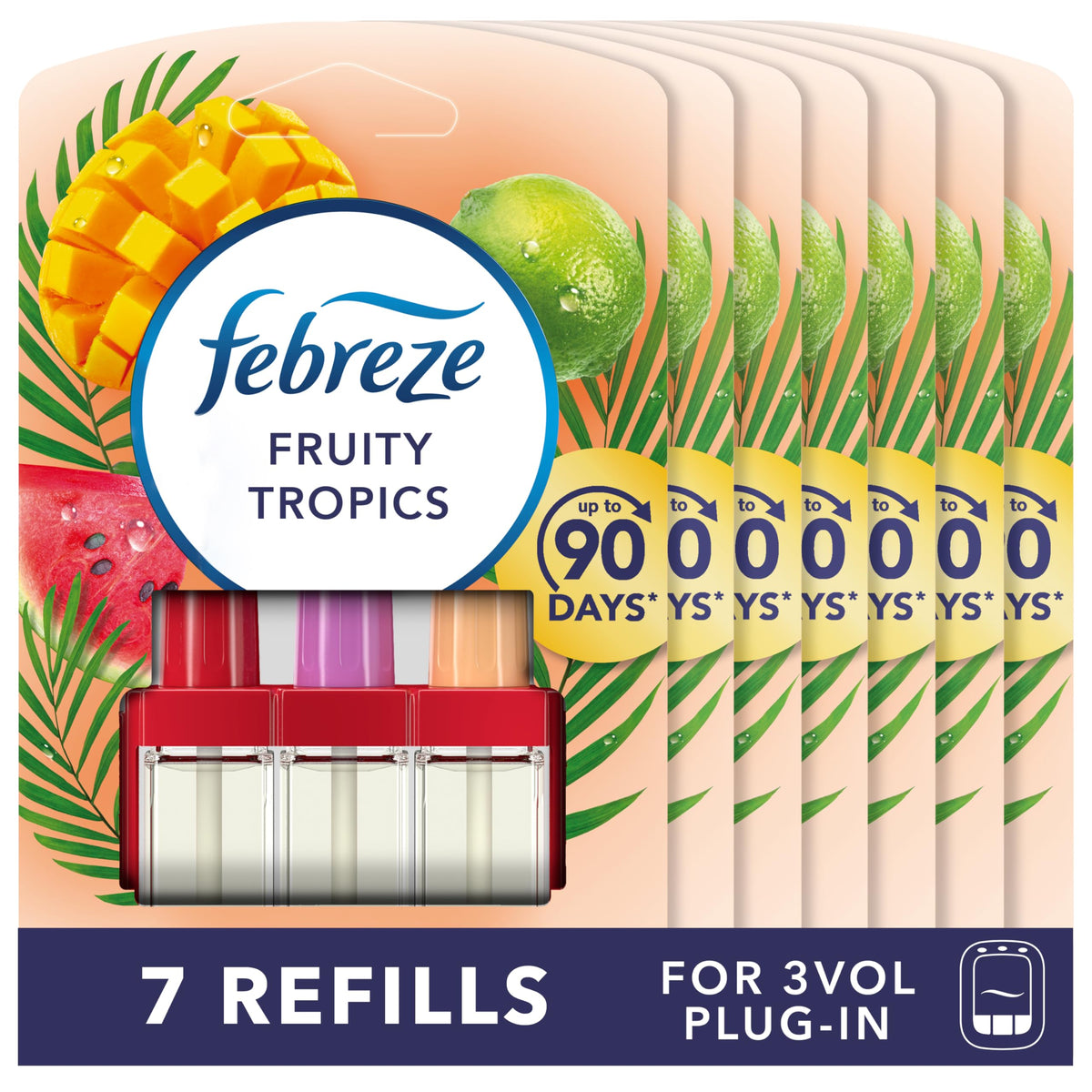 Febreze 3Volution Plug In Air Freshener Refill, 20ML X 7, Odour Eliminator & Bathroom Air Freshener, Fruity Tropics