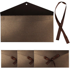 4 Pack Kraft Paper Envelopes with Ribbons, 22 * 10.9 Invitation Envelopes for Festival and Party - Dark Brown