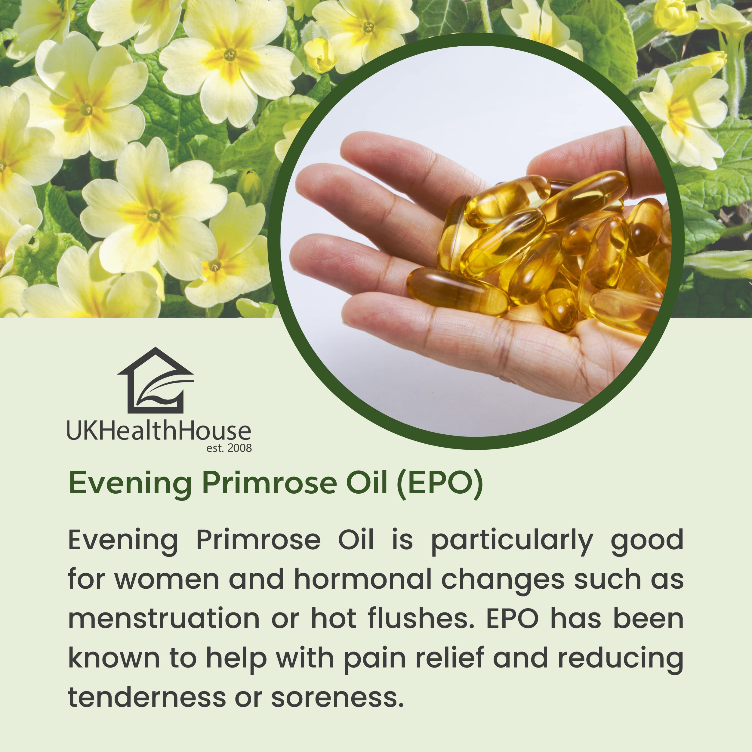 UKHealthHouse Evening Primrose Oil – EPO Capsules, 1000mg x 90 Softgels – High Strength Omega 6 GLA Content – Great for Skin, Immune System, Hormonal Pain, Hot Flushes & Women’s Health