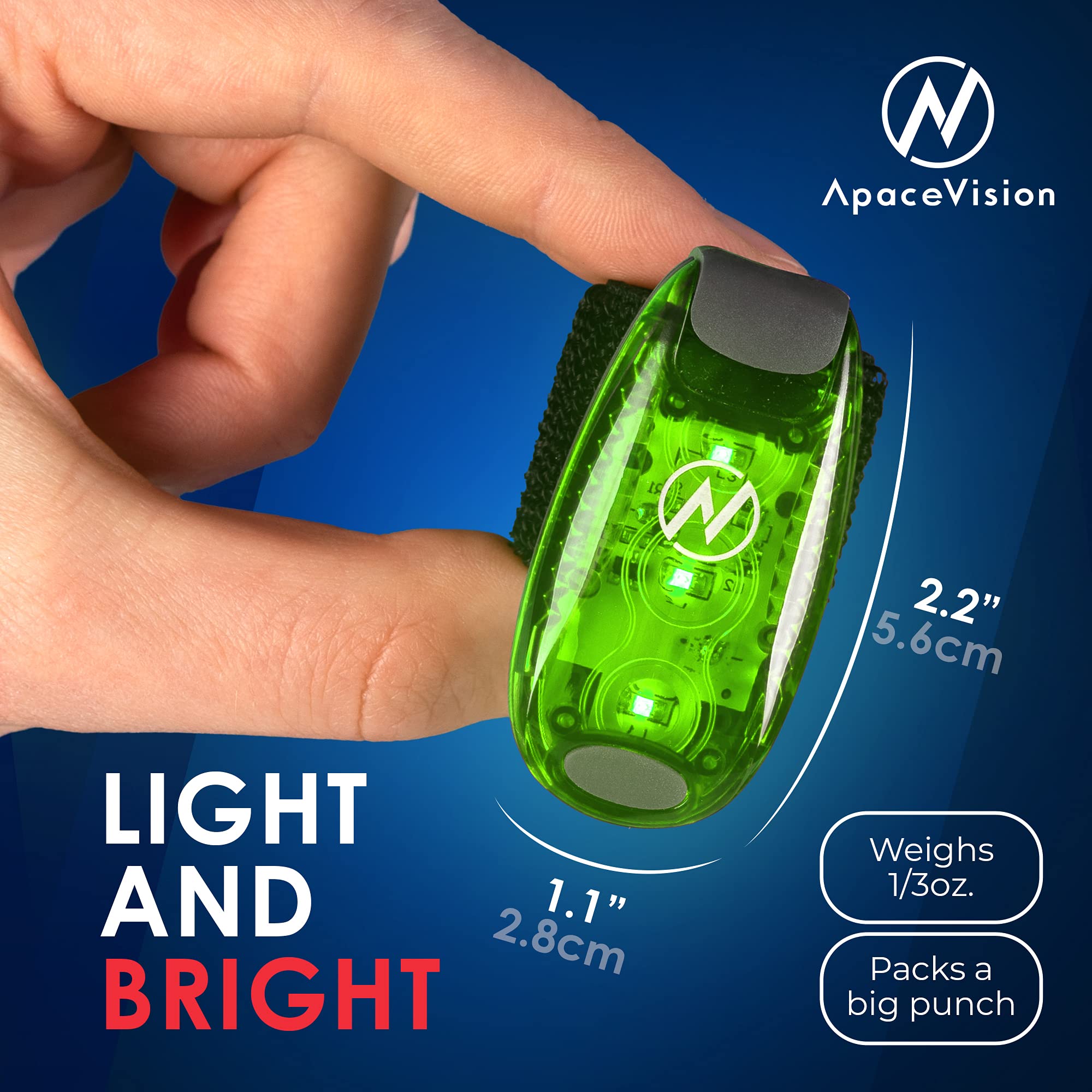 Apace Vision LED Safety Light (2 Pack) with Bonus Items – Clip On Strobe/Running Lights for Runners, Dogs, Bikes, Walking and More (Green)