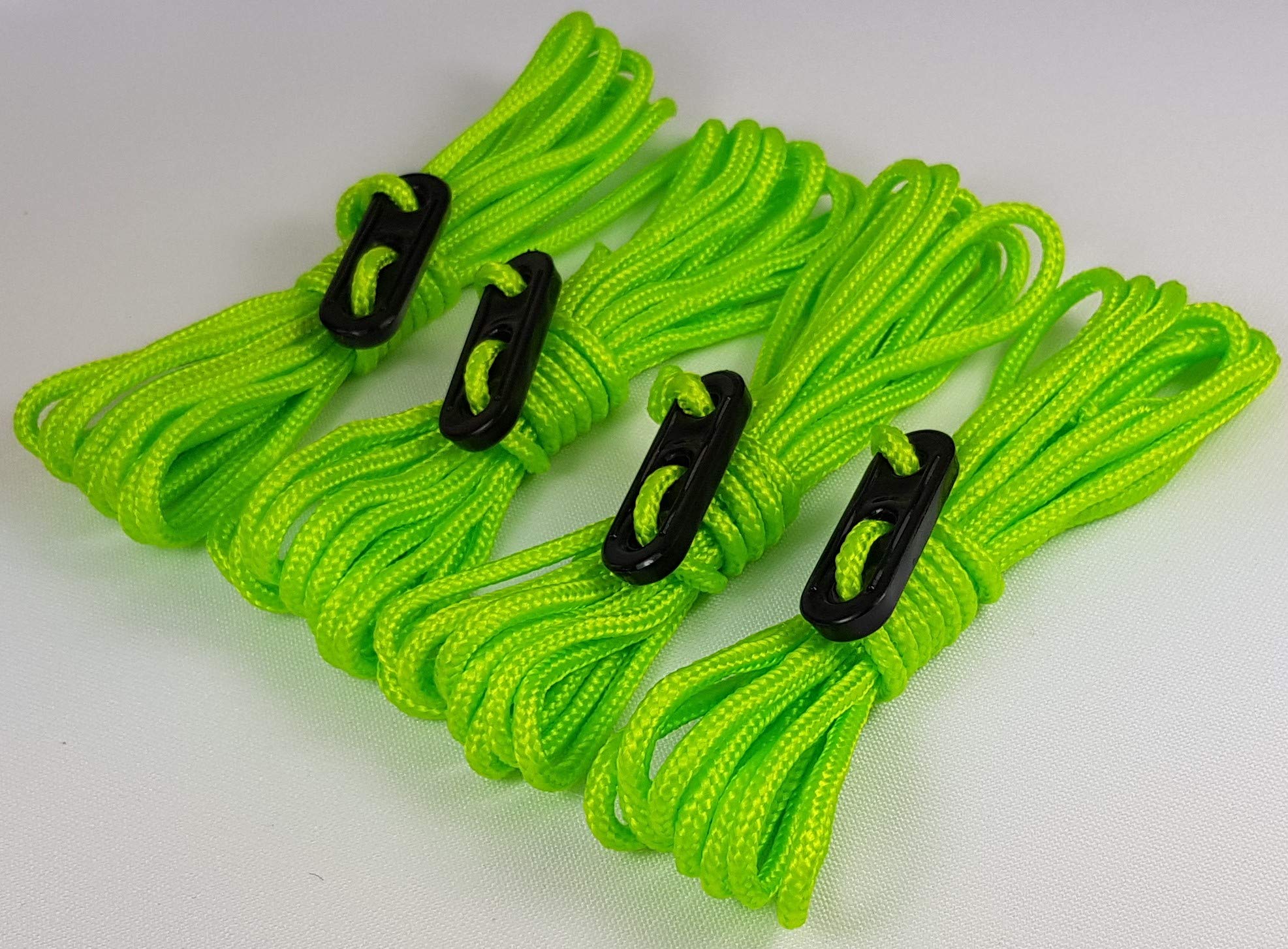 ESW LEISURE Guyline Ropes 4 Pack For Tents Awning Camping Strong Lightweight Paracord Guy Rope With Tensioner Guy Lines Fishing Umbrella Bivvy Caravan Gazebo Tarp (Flourescent Green, 2.4 Metre 4 Pack)