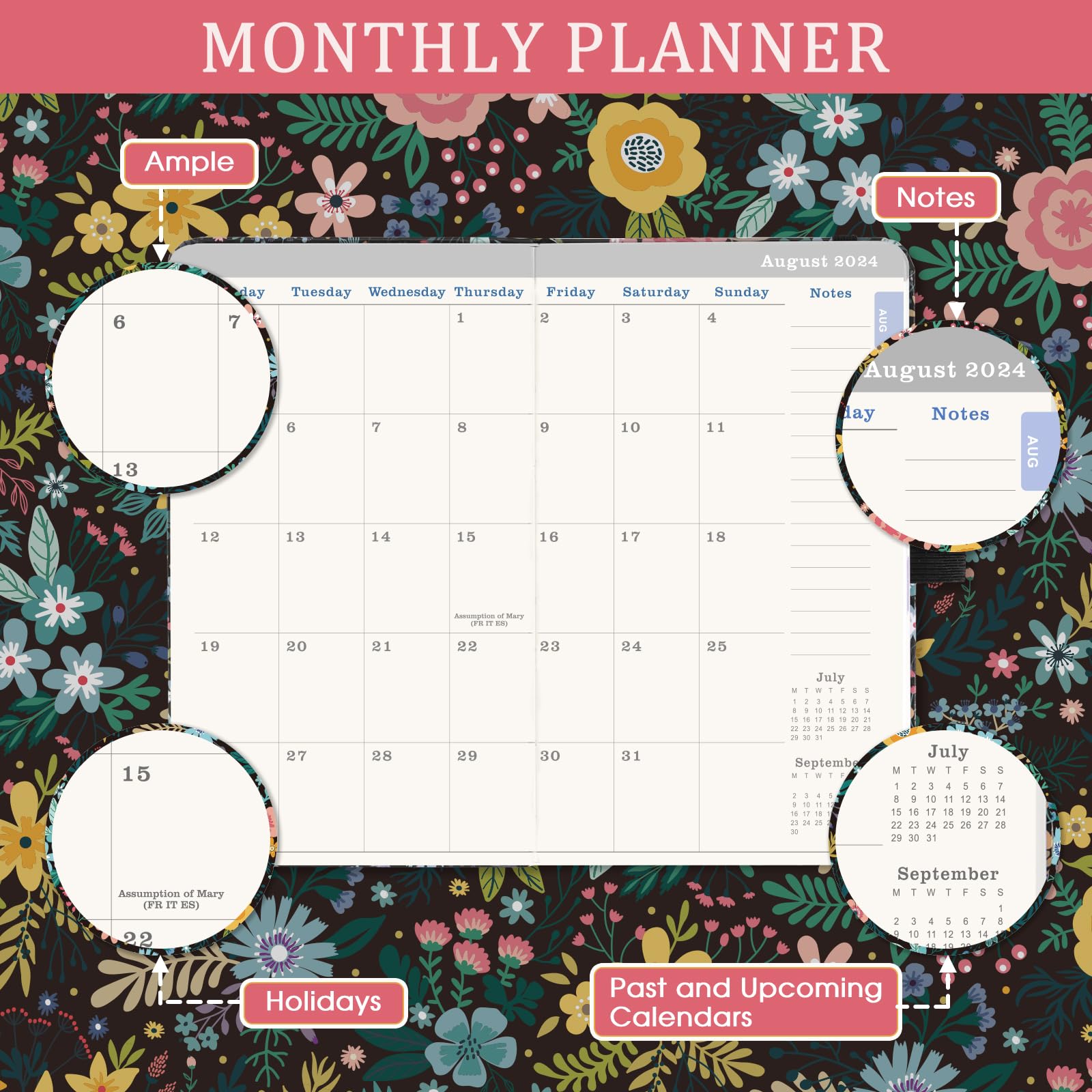 Pocket Diary 2024-2025 - Weekly & Monthly Pocket Diary, Pocket Diary A6 Week to View Diary from August 2024 to July 2025, Bonus Note Pages and Inner Pocket, 6.3 inches x 3.9 inches