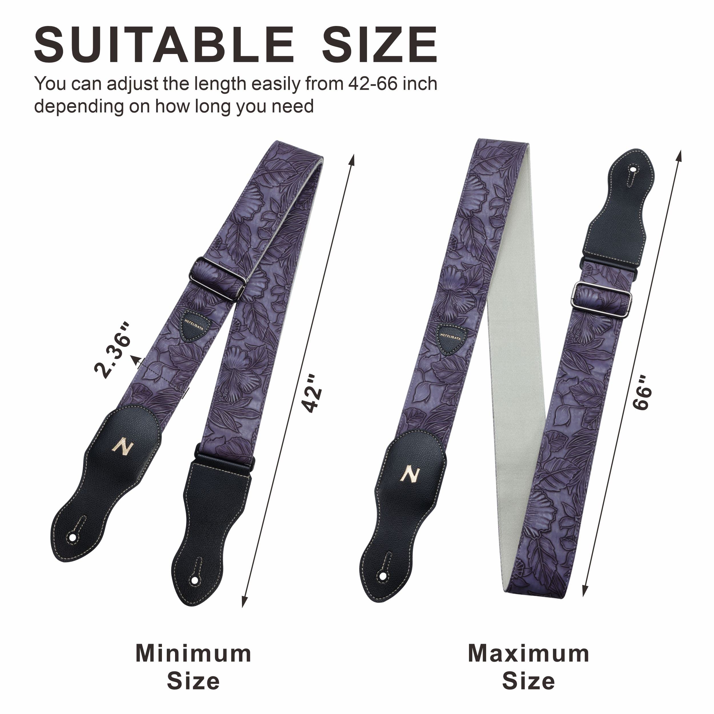 Nefelibata Guitar Strap with Pick Pocket,2.3 inch Porter Style Leather Carving Guitar Straps, Leather Ends,60s Western Vintage,Guitar Pick,Strap Button and Strap Lock(Purple)