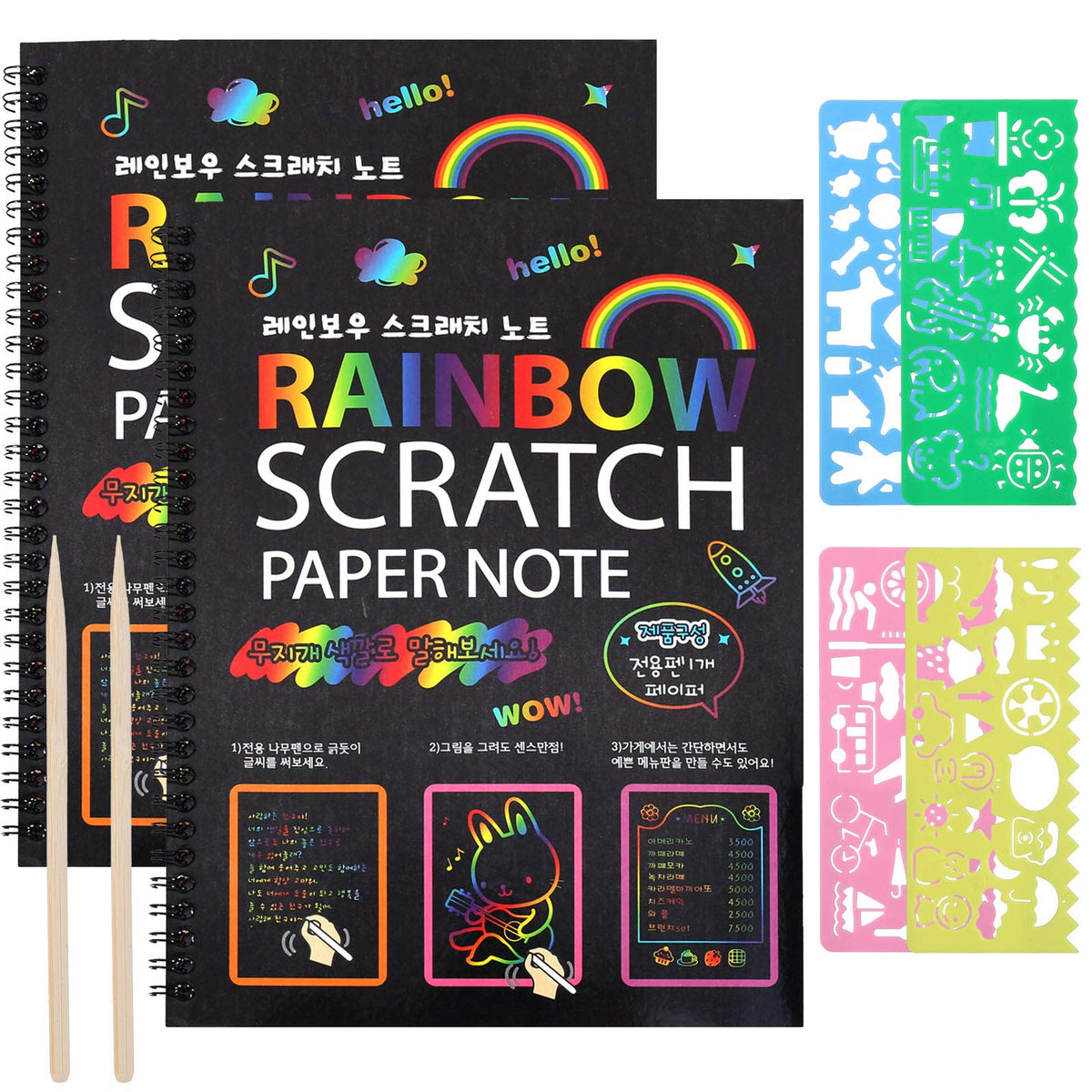 ruggito Rainbow Scratch Art for Kids,2 Rainbow Paper Books with 2 Pens 4 Painting Pattern Kids Arts and Crafts for Ages 4-12 Boys Girls Birthday Christmas Party Gift