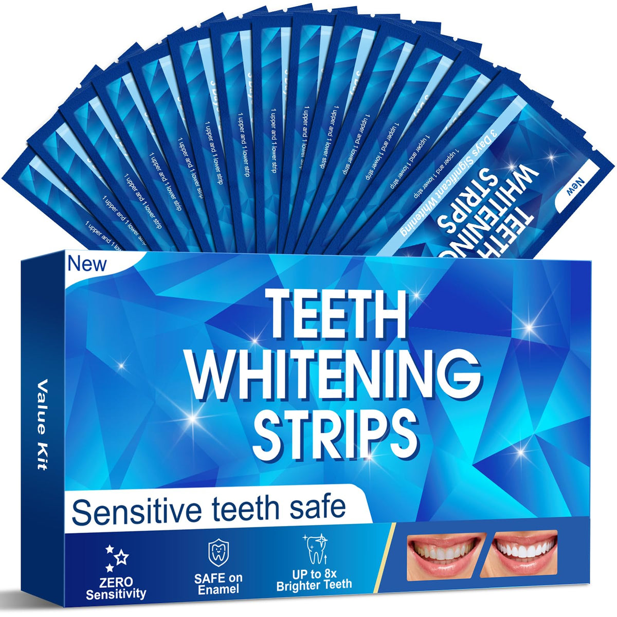 Teeth Whitening Strips: 14 Sessions 28 Pcs Tooth Whitening Strips, at Home Teeth Whitening Kits, Safe for Enamel, Non-Sensitive Formula