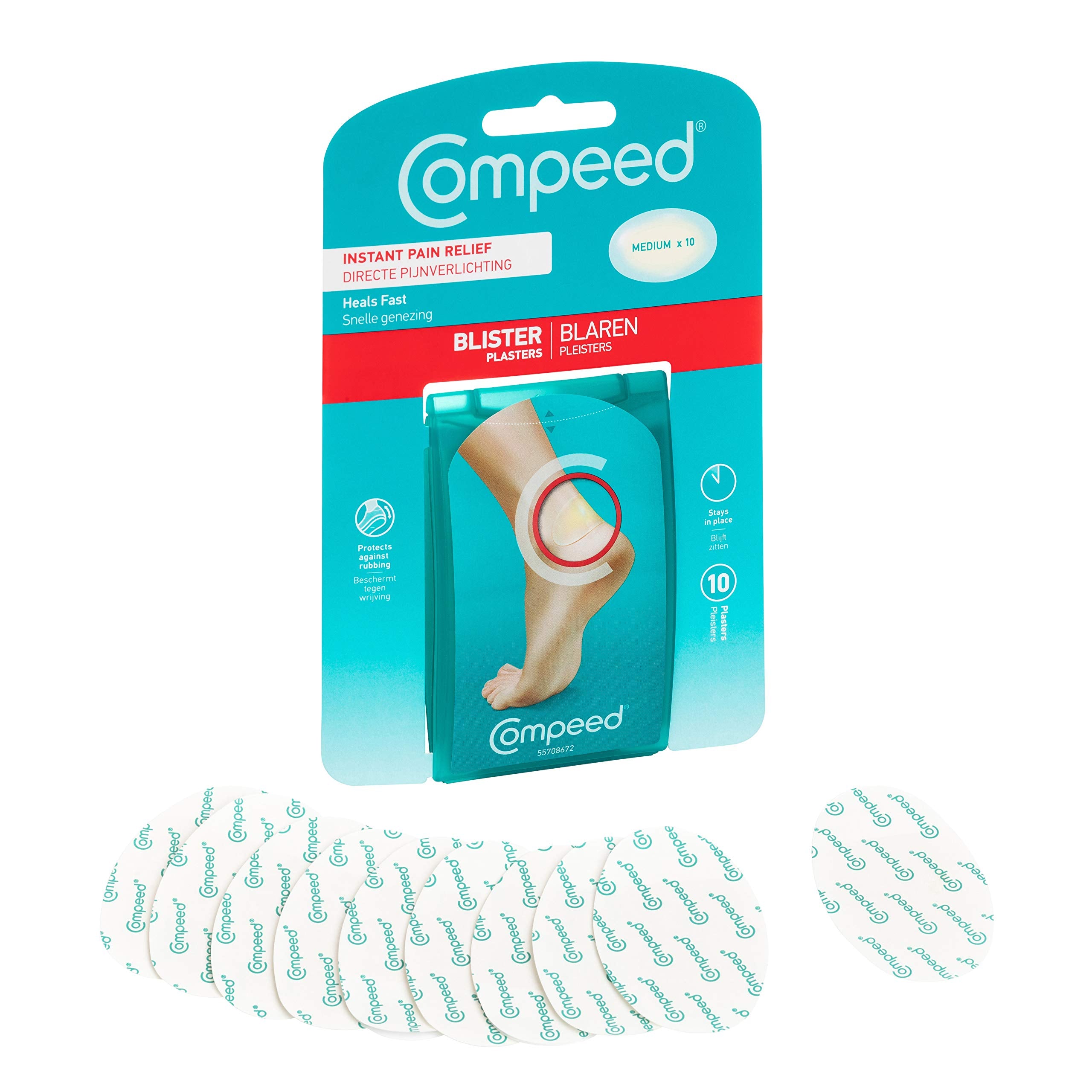 Compeed Medium Size Blister Plasters, Hydrocolloid Plasters, Foot Treatment, Heal fast, Dimensions: 4.2 cm x 6.8 cm, 10 Count (Pack of 1)