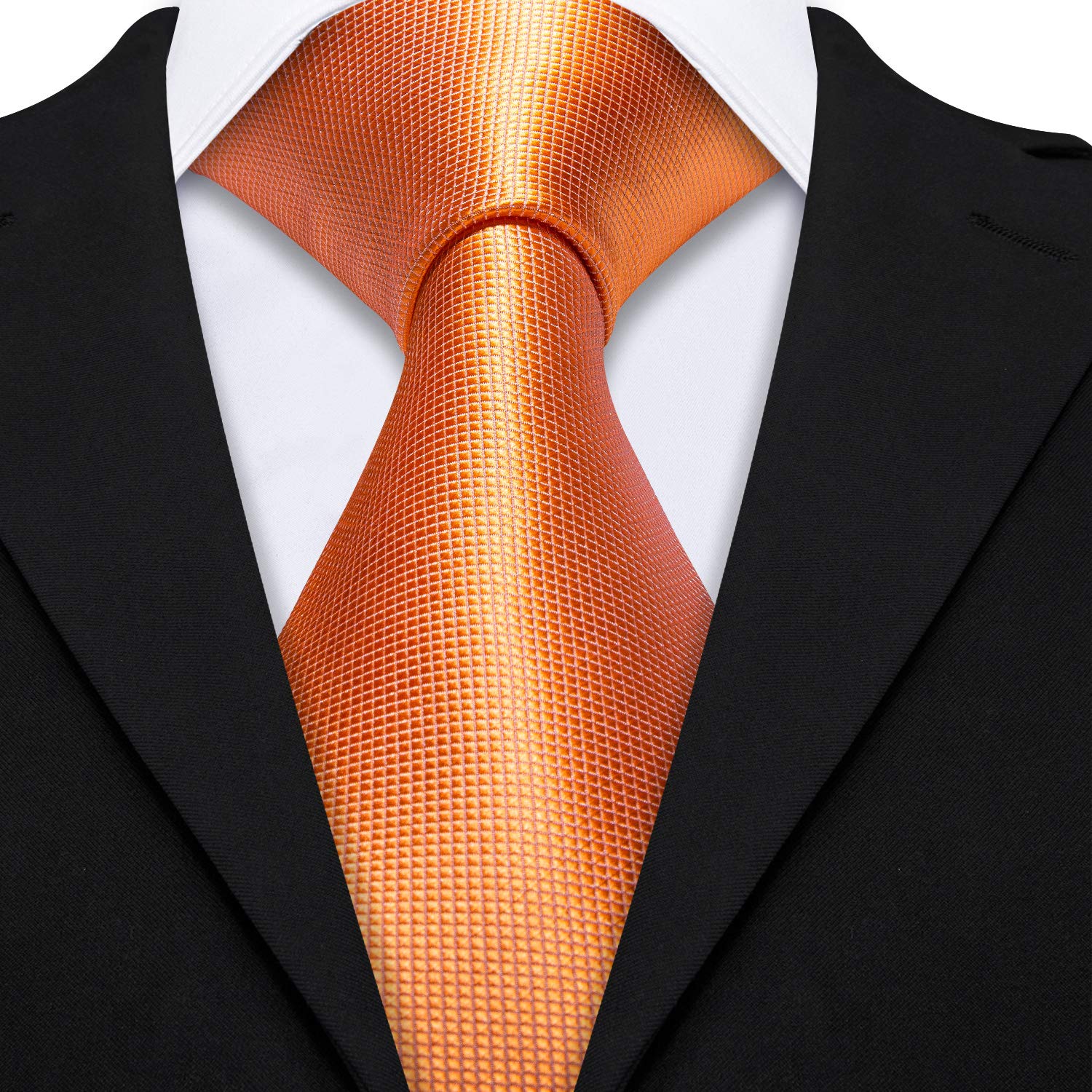 Barry.Wang Orange Tie Set with Handkerchief Cufflinks Silk Party Necktie