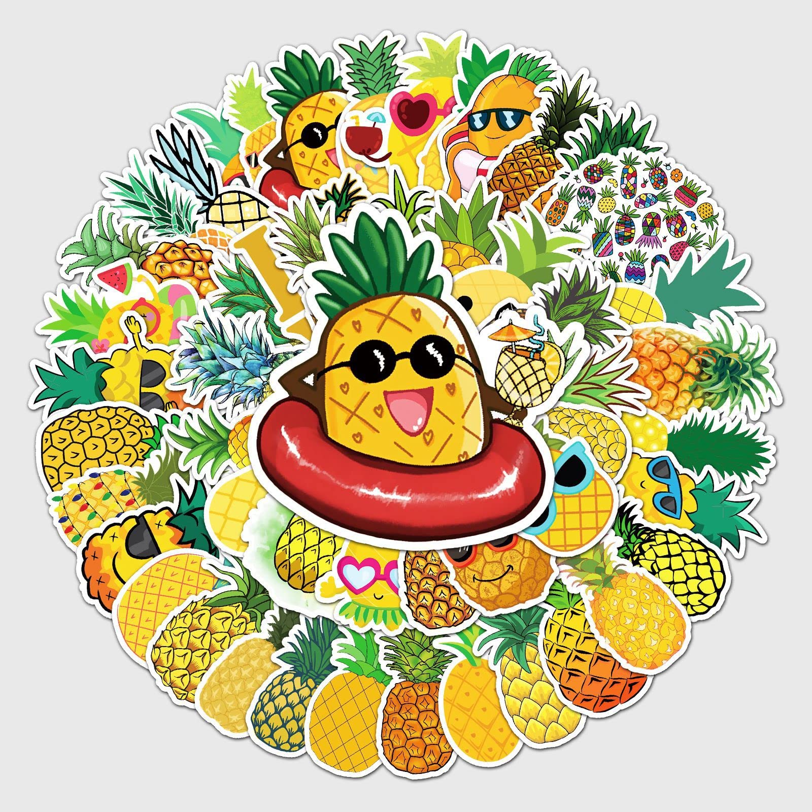 Pineapple Stickers for Laptop (50 PCS),Gift for Children Teens Adults Girl Boys,Waterproof Cute Cartoon Yellow Stickers for Water Bottle,Vinyl Stickers for Journal,Dairy,Scrapbook,Skateboard