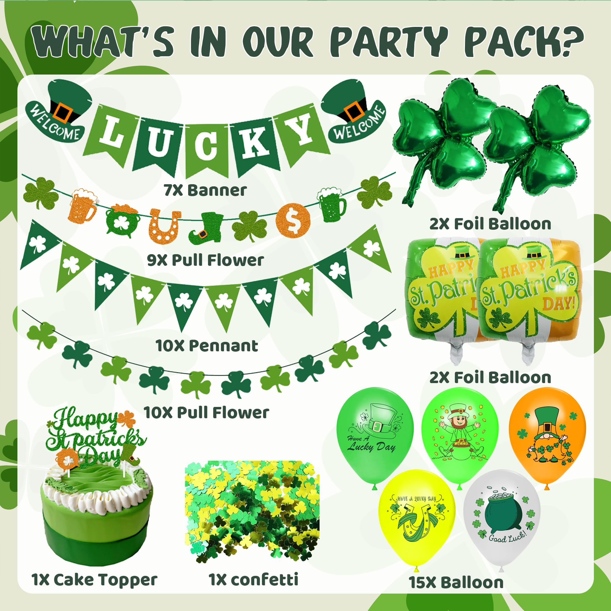 St. Patrick's Day Balloons Decorations - Green Shamrock Foil and Banner Latex Balloons -67 Pieces Irish St. Patrick's Day Celebration Party Supplies