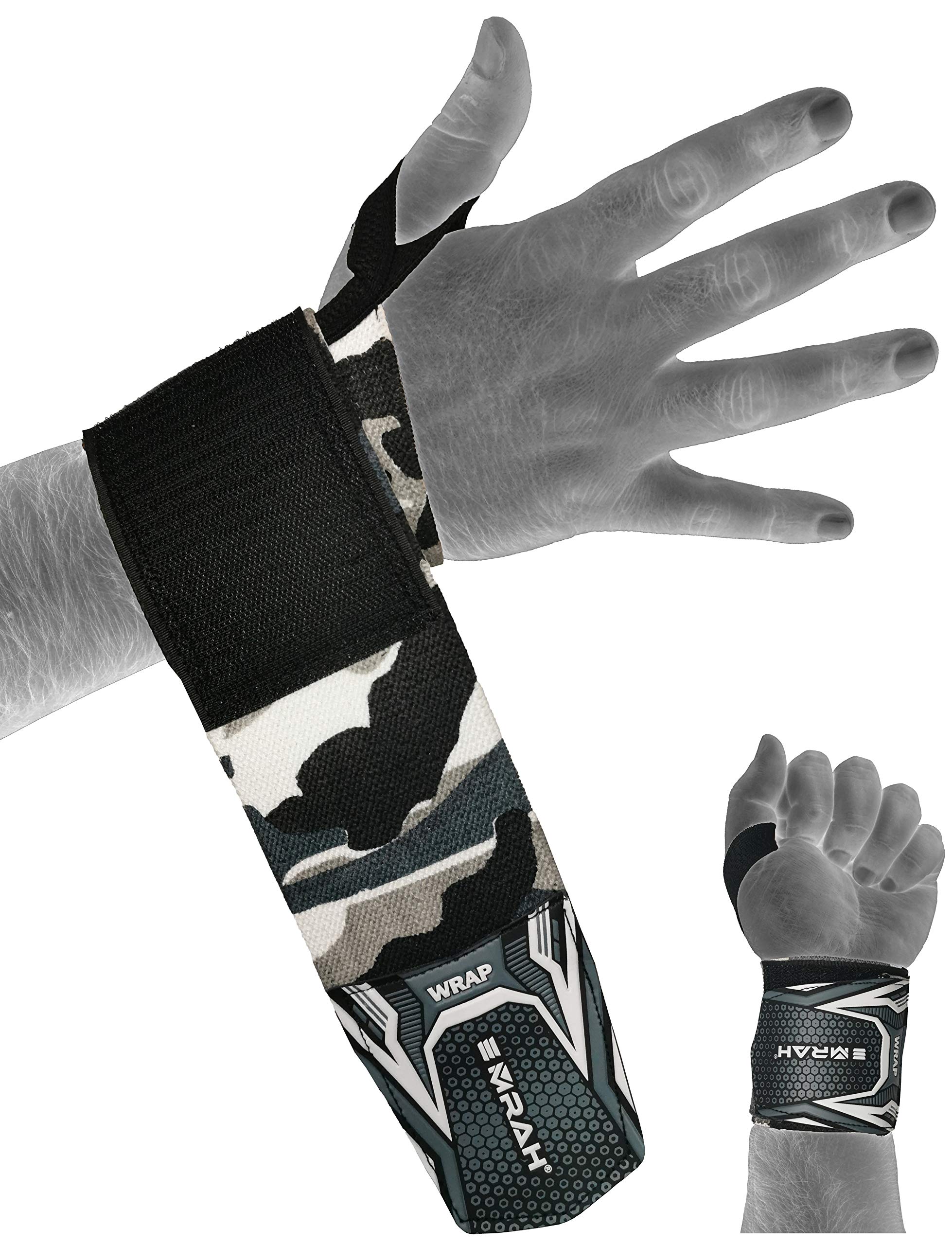 EMRAH weight lifting wrist straps wraps support gym fitness wrap gym lifting weightlifting men women (Camo Grey)