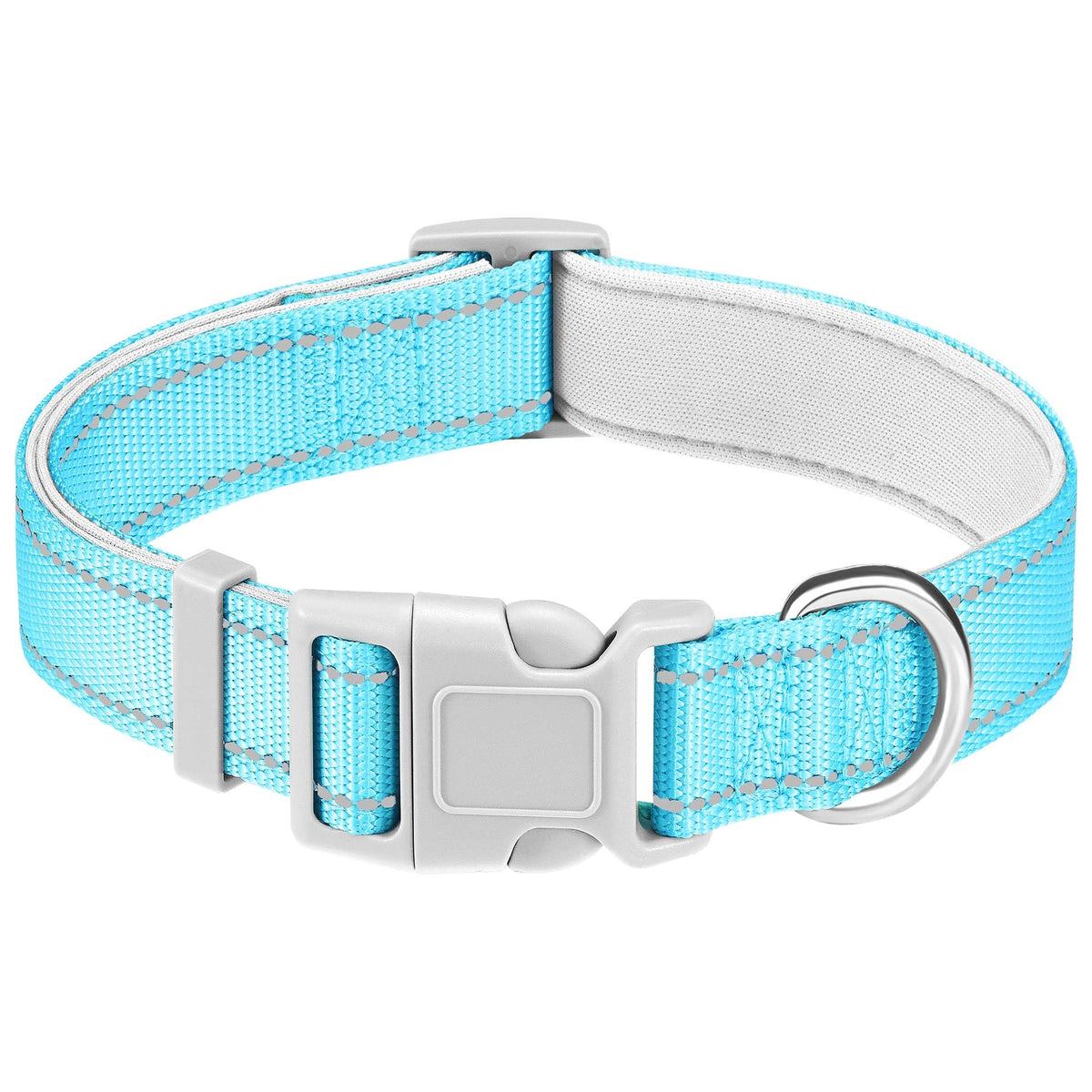 Haapaw Reflective Dog Collar, Soft Neoprene Padded Breathable Nylon Pet Collar Adjustable for Medium Dogs, Turquoise, Medium