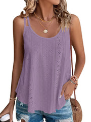 WNEEDU Womens Purple Tank Tops Ladies Summer Sleeveles Shirts Casual Loose Fit Vest Tanks Top for Women Eyelet Embroidery Cami Camisole Purple XL