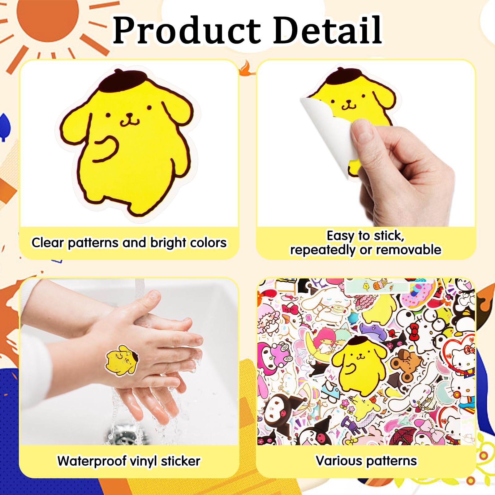 100pcs Sanri Stickers, Stickers for Party Bags Waterproof Vinyl Kawaii Stickers for Kids Girls, Cartoon Stickers for Water Bottles Laptop Luggage Scrapbook Guitar