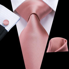 Dubulle Rose Gold Ties for Men Solid Pink Necktie Handkerchief Cufflinks Mens Ties Set Wedding